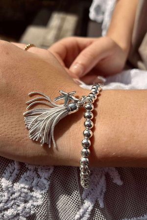 Laundry B Free Spirit Stretch Stacker Bracelet Starfish & Tassel Silver